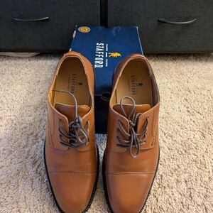 Stafford Brown Leather Oxford Shoes with Cap Toe